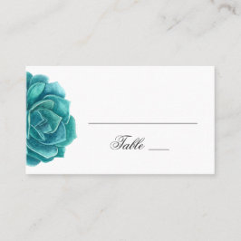 Cartão De Lugar Suculenta aquarela. Casamento azul e turquesa. Cac