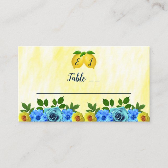 Cartão De Lugar Sunny Lemon Floral Wedding (Frente)