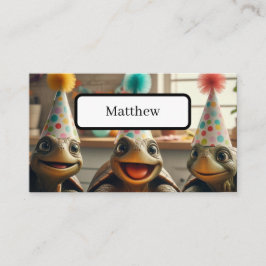 Cartão De Lugar Tartarugas personalizadas com bolo e chapéus de an