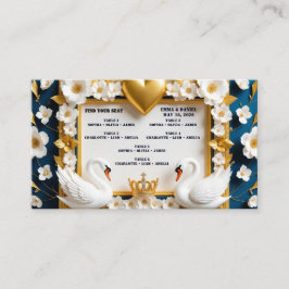 Cartão De Lugar Tema de Casamento Casal Cisne Dourado Azul 💍