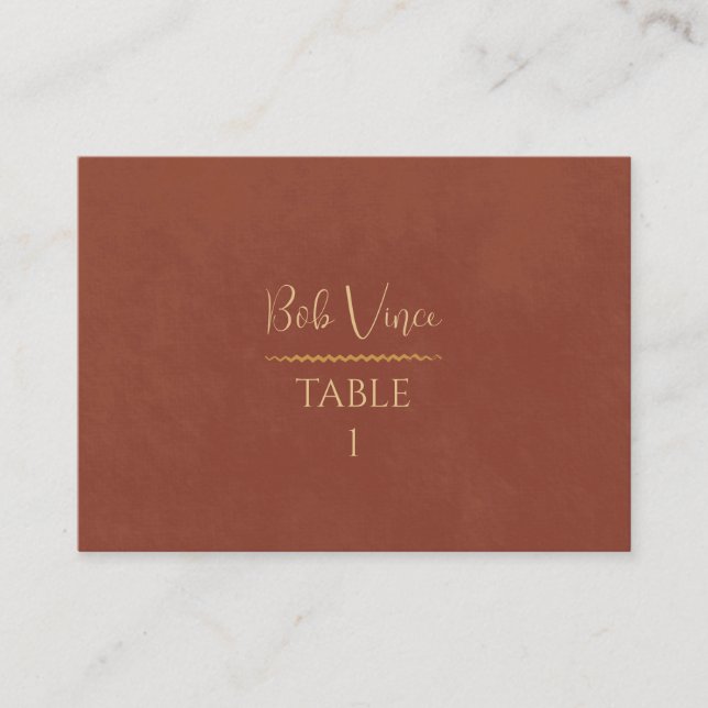 Cartão De Lugar Terracotta e Dourado Boho Luxe Casamento Romântico (Frente)