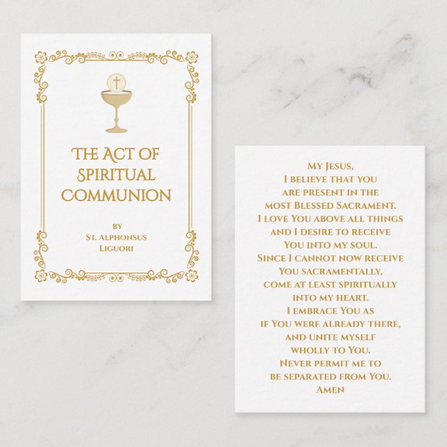 Cartão De Lugar The Act of Spiritual Communion Prayer Card  (Frente/Verso)