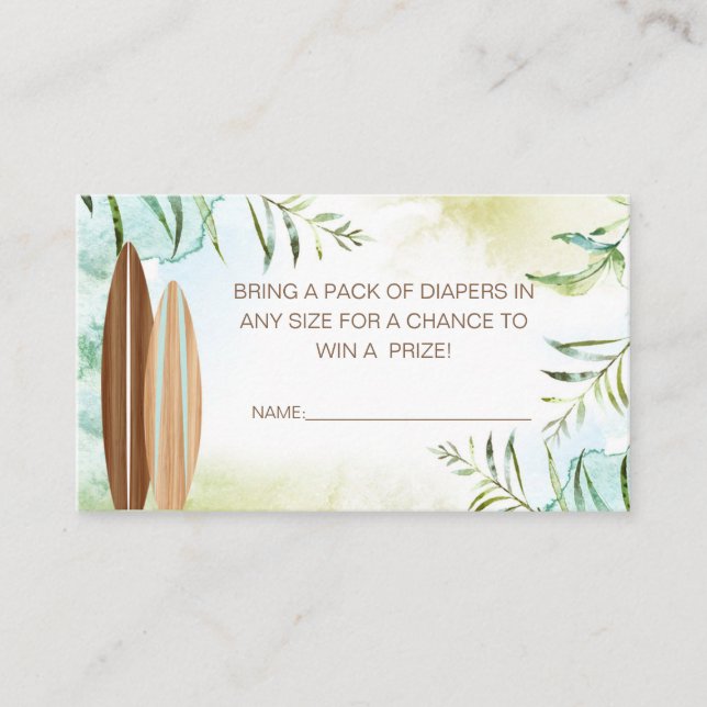 Cartão De Lugar Tíquete de Raffle de fralda com pranchetas (Frente)