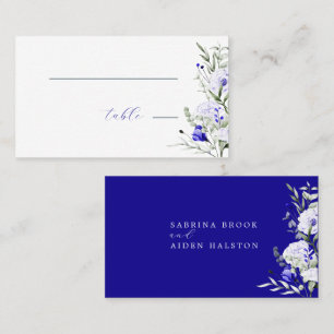 Cartão De Lugar Tonalidade de Azul Real Marfim Floral Casamento 