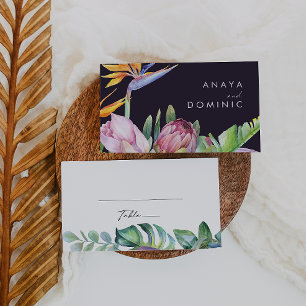 Cartão De Lugar Tropical Floral Colorida Casamento Roxo