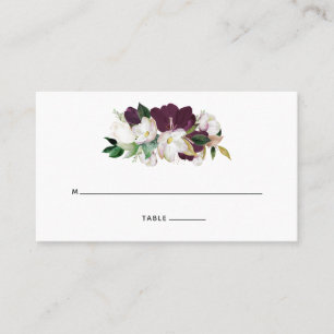 Cartão De Lugar Veludo de Pluma Escura e Floral Branco