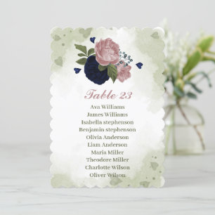 cartão de lugar verde de flores cor-de-rosa e mari