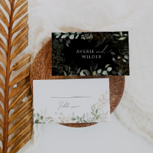Cartão De Lugar Verde Whimsical e Dourado Preto e branco plano