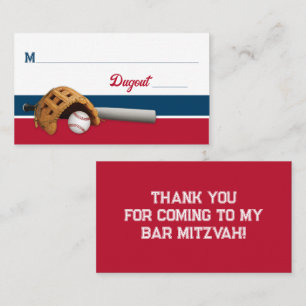 Cartão De Lugar Vermelho, Branco, Bar de Baseball Marinho Mitzvah