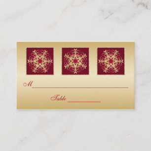 Cartão De Lugar Vermelho, flocos de neve Dourados Placecards do