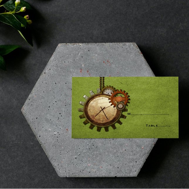 Cartão De Lugar Vintage Clock | Verde (Vintage Clock Place Card - Green)