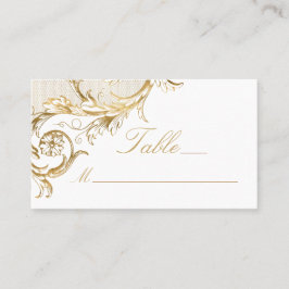 Cartão De Lugar Vintage Dourado Floral Damask Elegant Script Casam