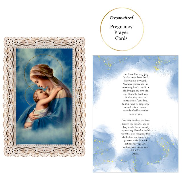 Cartão De Lugar Virgem Católica Mary Pregnancy Prayer Card (Criador carregado)
