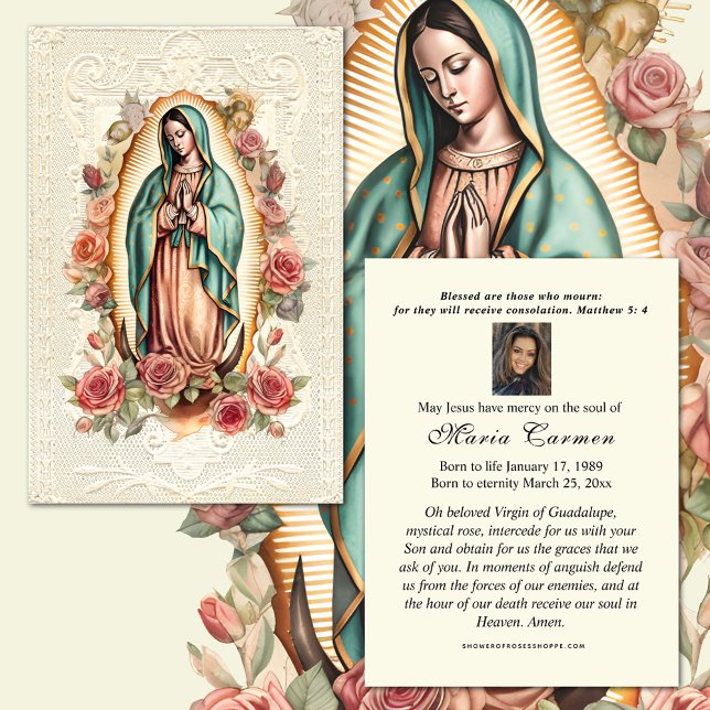 Cartão De Lugar Virgem Religiosa Mary Funeral Guadalupe (Our Lady of Guadalupe Funeral Memorial Prayer Cards)
