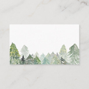 Cartão De Lugar Watercolor Snowy Evergreen Forest Winter