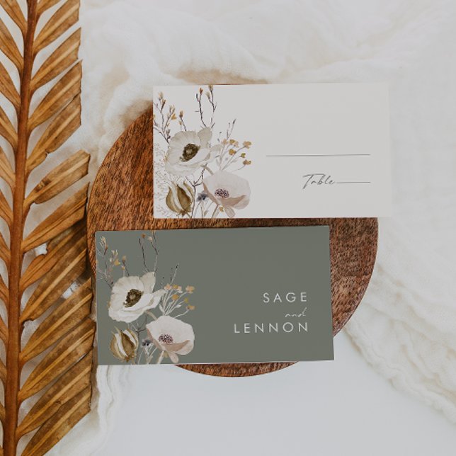 Cartão De Lugar Whimsic Wildflower | Ivory Flat Wedding (Criador carregado)