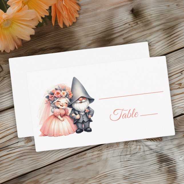 Cartão De Lugar Whimsical Gnome Woodland Laranja Casamento Escort (Criador carregado)