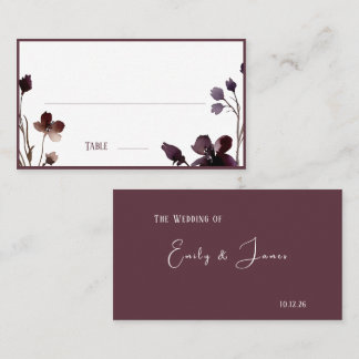 Cartão De Lugar Wine Red Plum Mauve Fall Floral Wedding