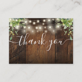Cartão De Lugar Wood String Lights Greenery Casamento Obrigado
