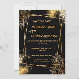Cartão de Luxo Dourado de Salve o Dia de Casamento