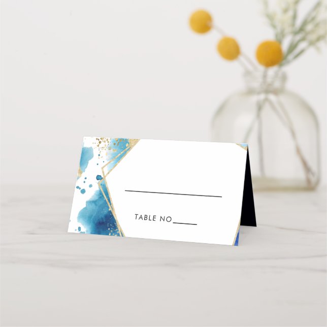 Cartão de Luxo Dourado e Azul para Casamento Oceân (Frente)