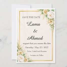 Cartão de Luxo Marfim e Dourado Floral Save The Da