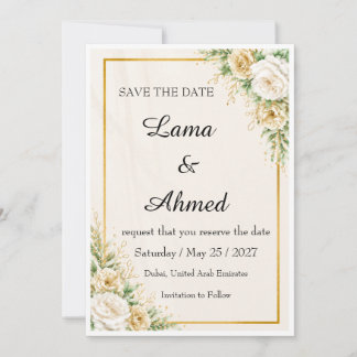 Cartão de Luxo Marfim e Dourado Floral Save The Da