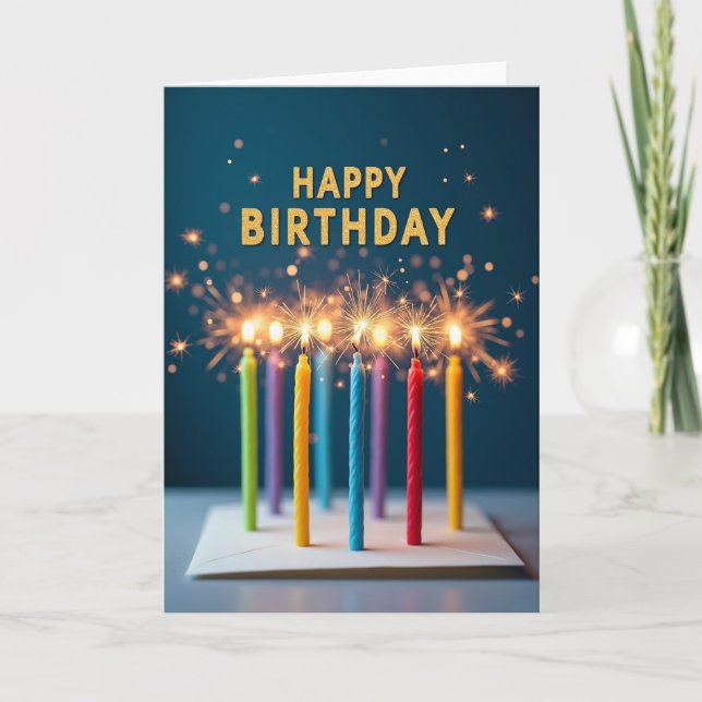 Cartão de Luzes de Aniversário Espelhadas (Frente)