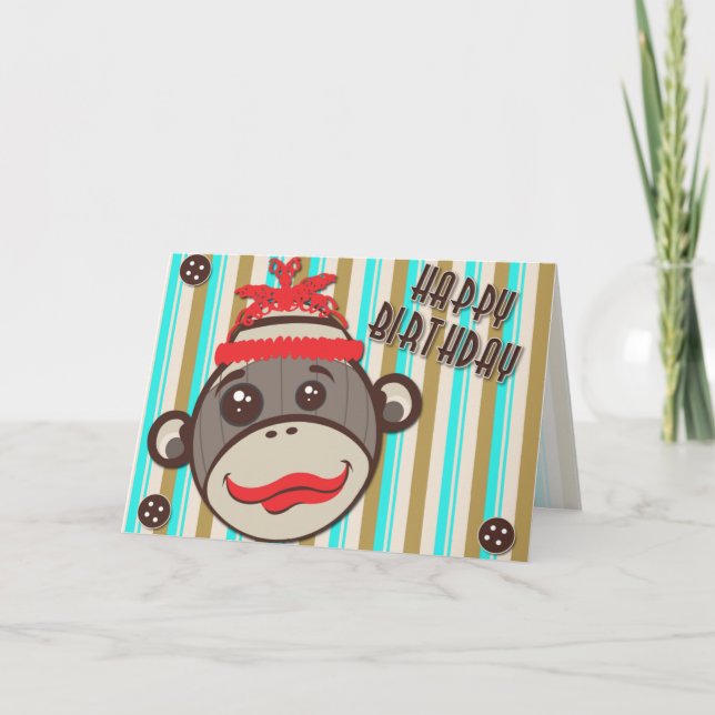 Cartão de Macaco de Meia Feliz Aniversário de Louc (Frente)