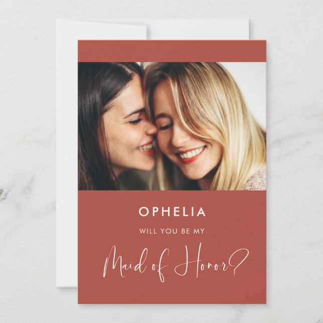 Cartão de Madrinha de casamento Elegante Terracott (Frente)