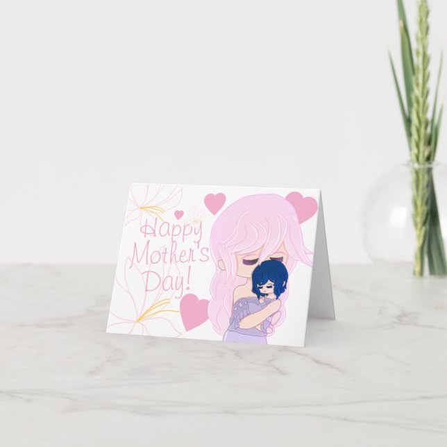 Cartão de Mãe de Desenho com sua Bebê Menina (Frente)