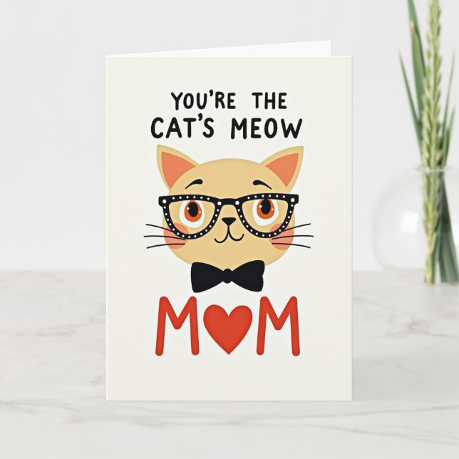 Cartão de Mãe do Gato de Bolinhas (Frente)