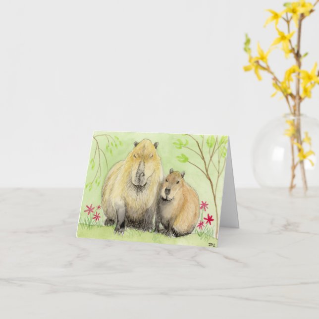 Cartão de Mãe e Bebê Capivara (Flor Amarela)