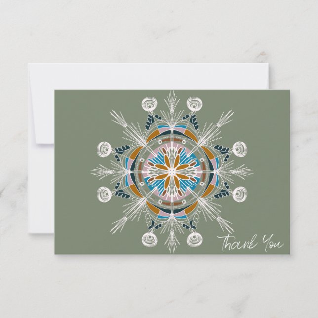 Cartão de Mandala Floral Botânico Boho Obrigado (Frente)
