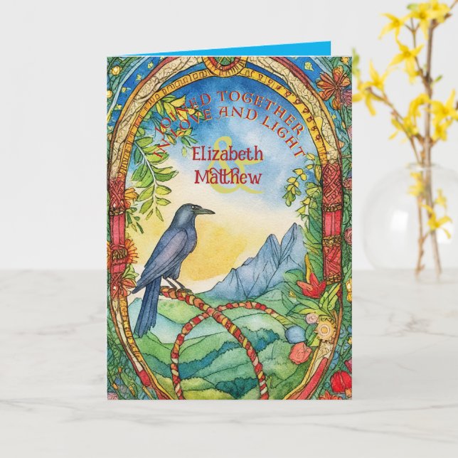 CARTÃO DE MÃO PERSONALIZADO PAGAN CELTIC RAVEN (Flor Amarela)