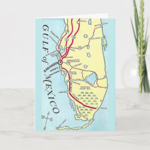 Cartão de Mapa Antigo da Costa Oeste da Flórida