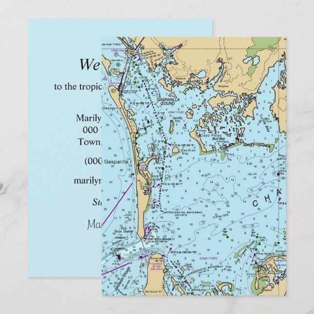 Cartão de Mapa Antigo de Charlotte Harbor Flórida (Frente/Verso)