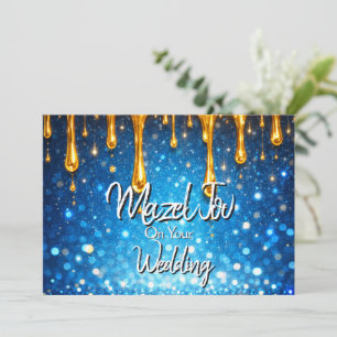 Cartão de Mazel Tov para Casamento, Azul com Doura