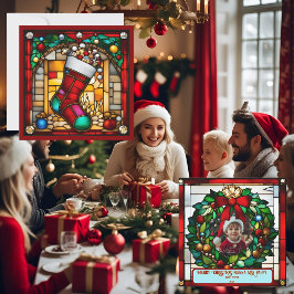 Cartão de Meia de Natal Vidro Pintado Falso