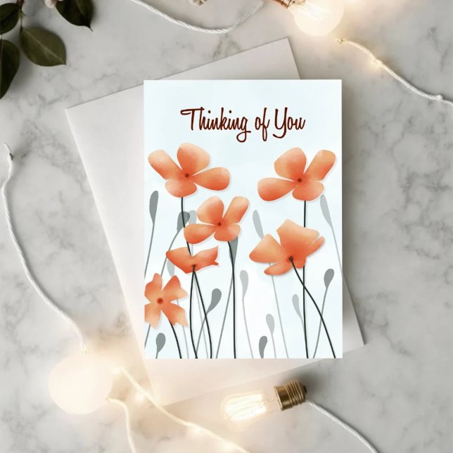 Cartão de Melhoras Thinking of You Poppy (Printable get well card with soft poppy illustration and minimal design.)