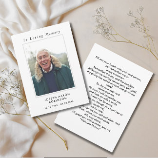 Cartão de Memória e Simpatia para Funeral com Foto