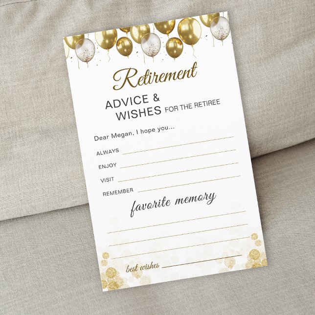 Cartão de Memória Favorito para Retirada Feliz do  (Gold Balloon Happy Retirement Favorite Memory Card)