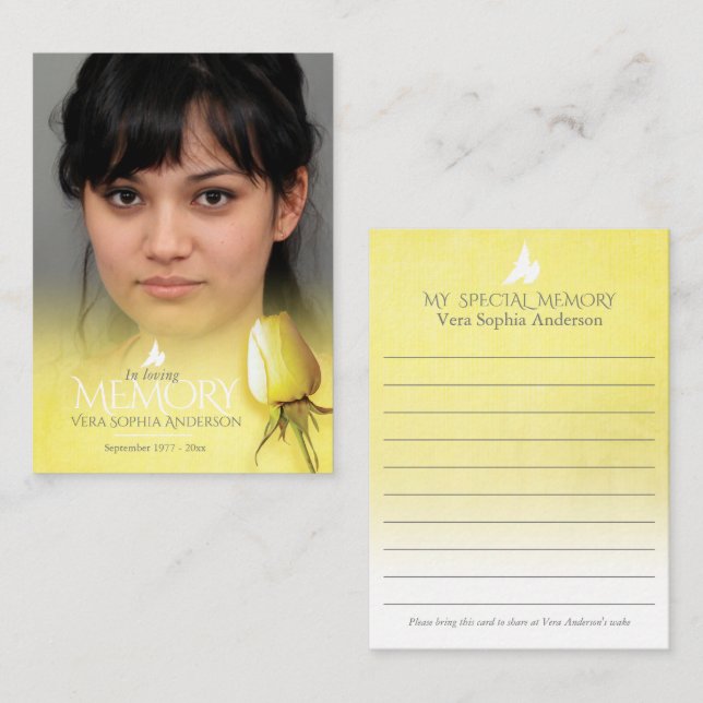 Cartão de memória rosa amarela para memoriais e fu (Frente/Verso)