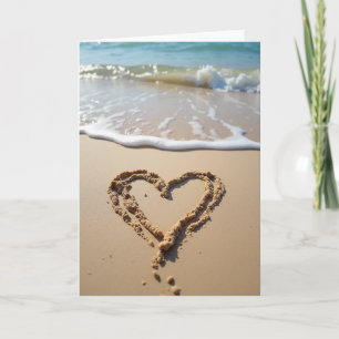 Cartão de Mensagem de Amor no Coração da Praia
