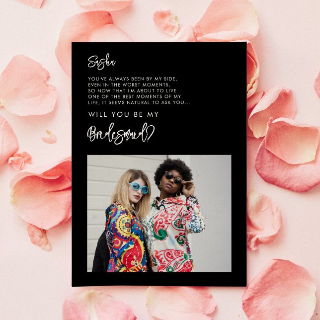 Cartão de mensagem de foto preto moderno da Brides (Criador carregado)