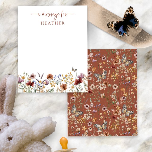 Cartão de Mensagem Terracotta Wildflower (Terracotta Boho Wildflower Message Card with Butterfly by Painted Paperie
)