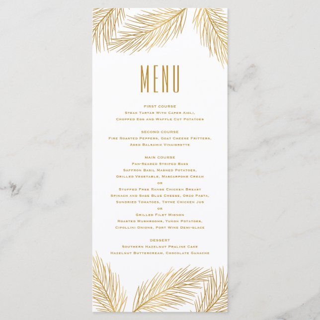 Cartão de Menu Agulha do Pinheiro Gold Faux (Frente)
