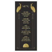 Cartão de menu Art Deco Dourado e Black Peacock We