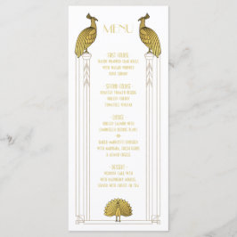 Cartão de menu Art Deco Dourado e White Peacock We