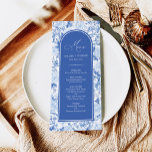 Cartão de Menu Aves Brancas Azul Chinoiserie & Blo<br><div class="desc">Estes bonitos cartões de menu vão adicionar um toque perfeito ao seu casamento / ocasião especial. A elegante design apresenta elegantes flores botânicas e pássaros,  de cor azul e branca,  chinoiserie,  complementadas com a tipografia moderna.</div>